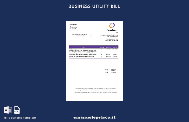 stile verificato Modello di bolletta dei servizi aziendali Kenya KenGen Electric